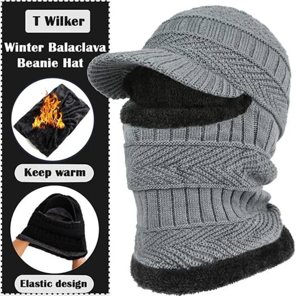 Kids Winter Knit Beanie Balaclava Hat Thermal Ski Mask Cap, Gray